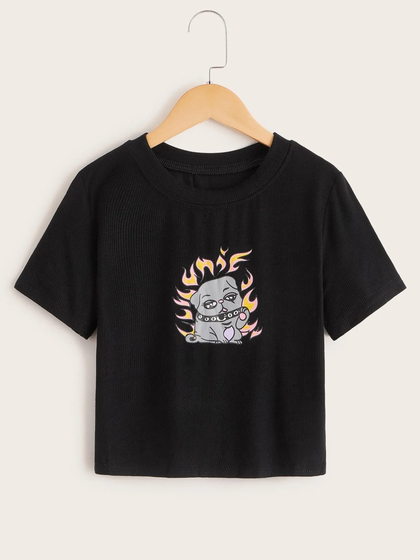 Cartoon Print Rib-knit Tee