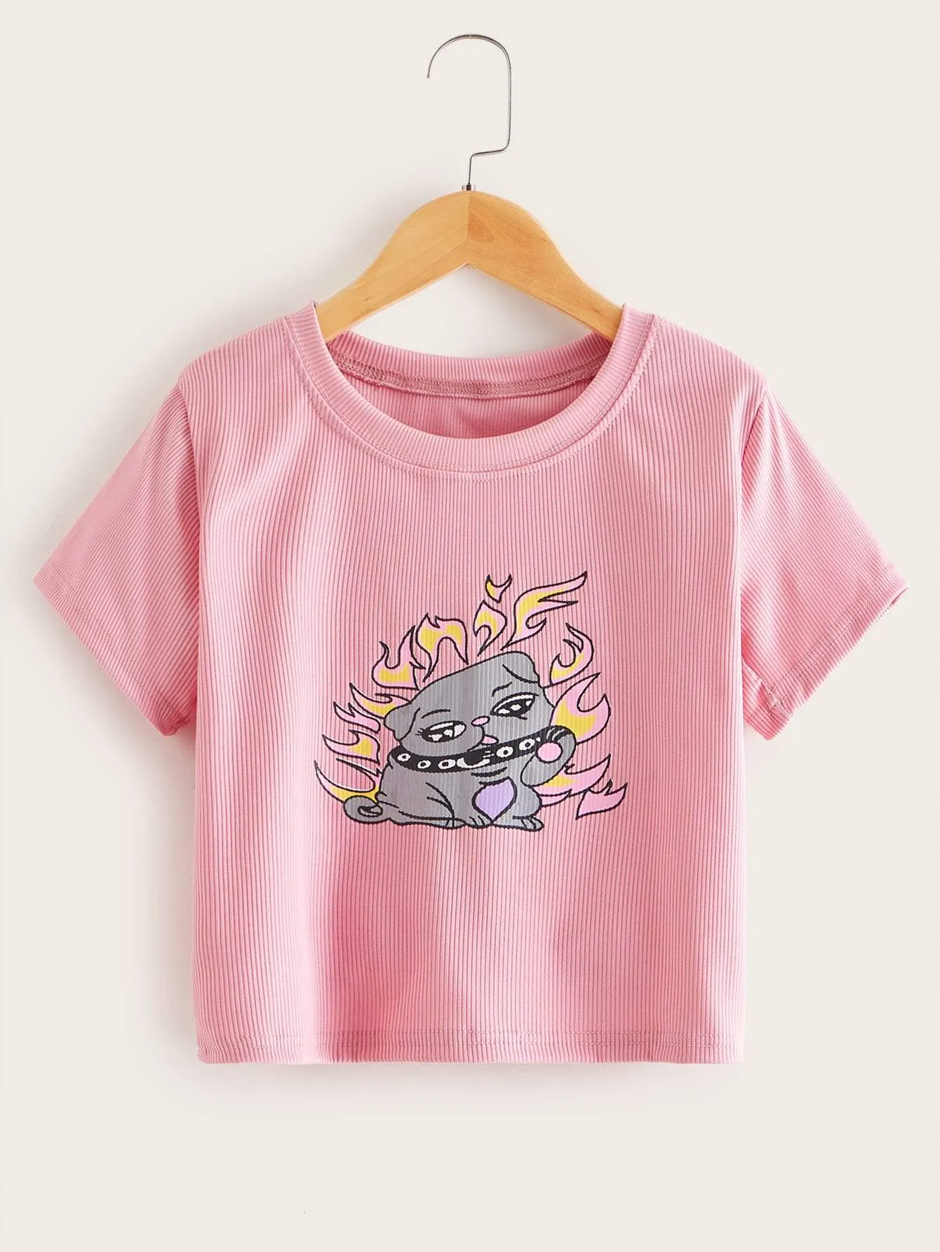 Cartoon Print Rib-knit Tee