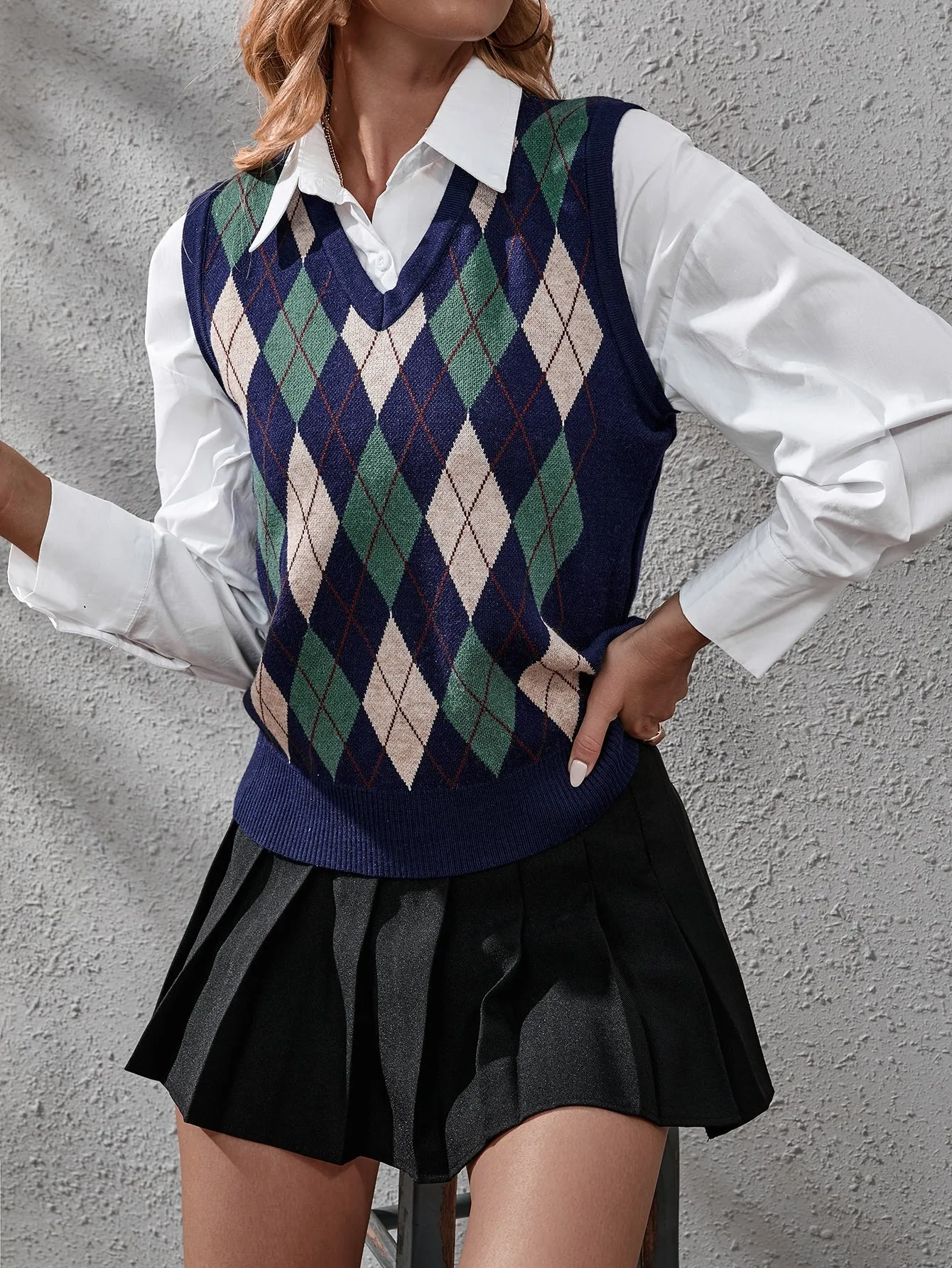 Casual Geometric Sleeveless V Neck Regular Women Knit Top