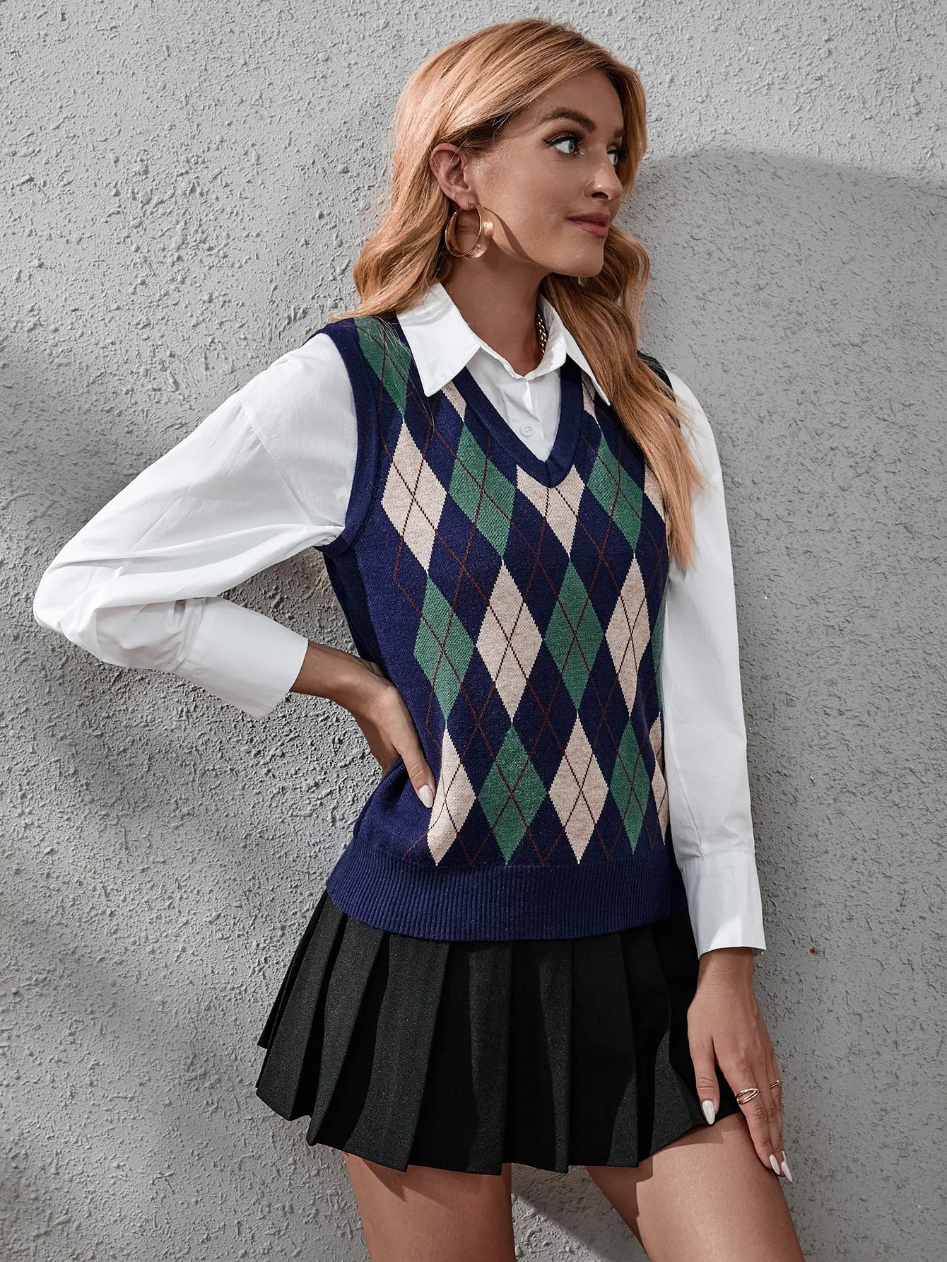 Casual Geometric Sleeveless V Neck Regular Women Knit Top