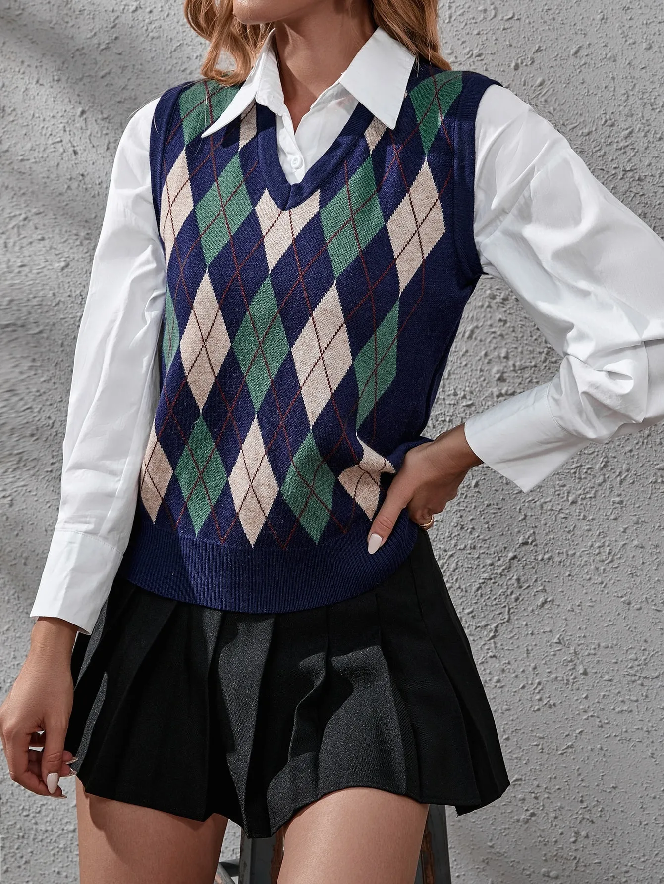Casual Geometric Sleeveless V Neck Regular Women Knit Top