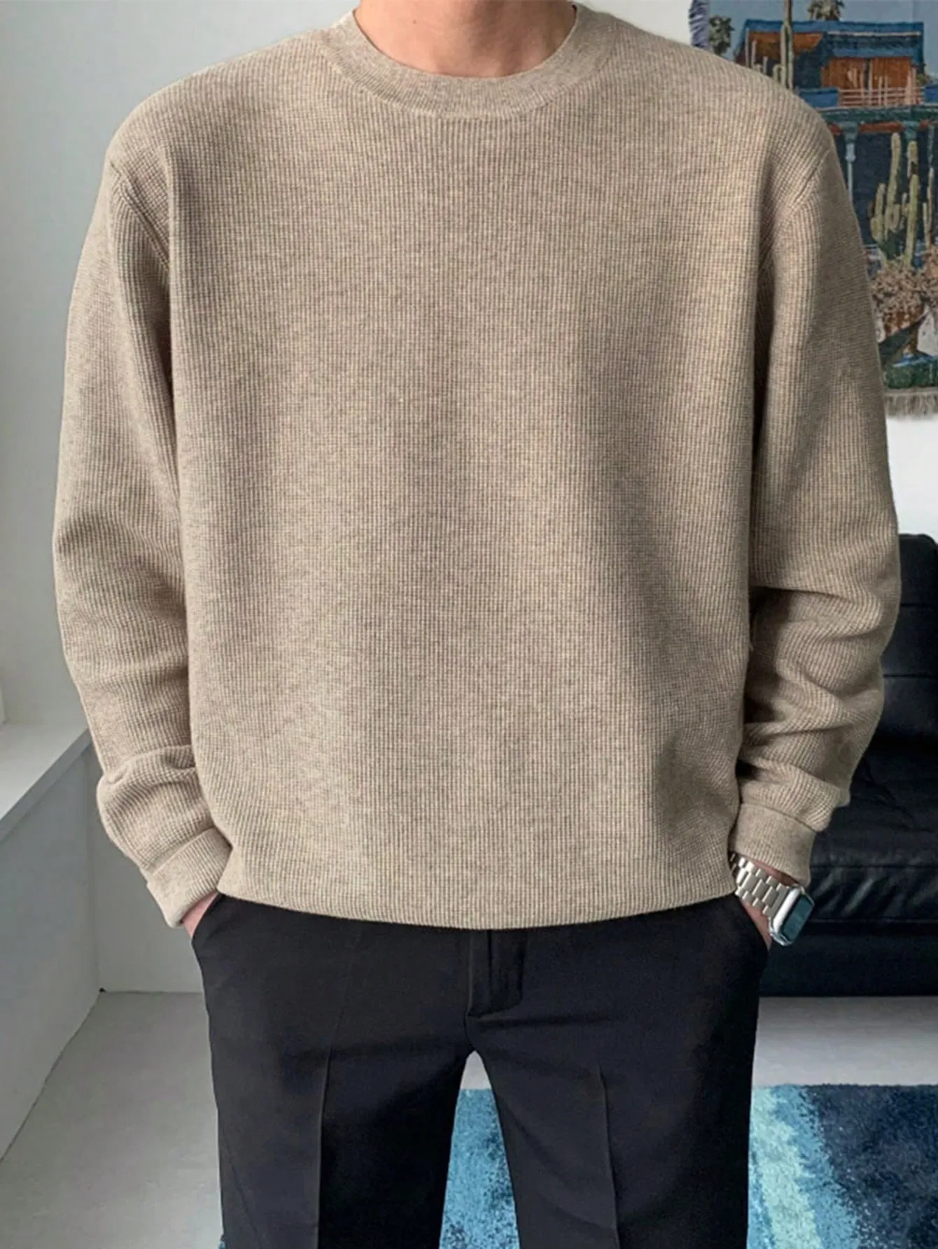 DAZY Men's Solid Color Crewneck Casual Long Sleeve Sweater