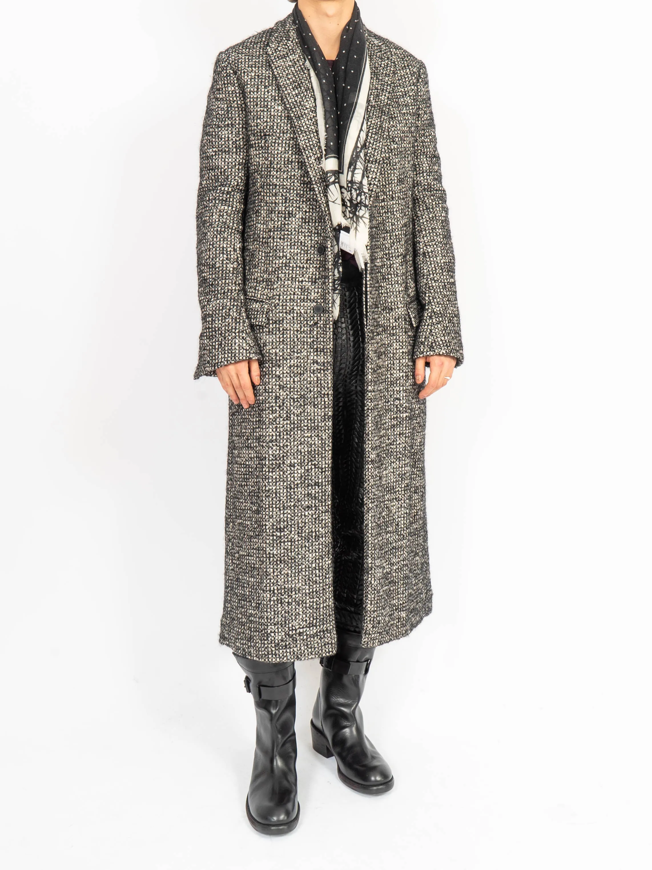 FW16 Black & White Boucle Long-Coat
