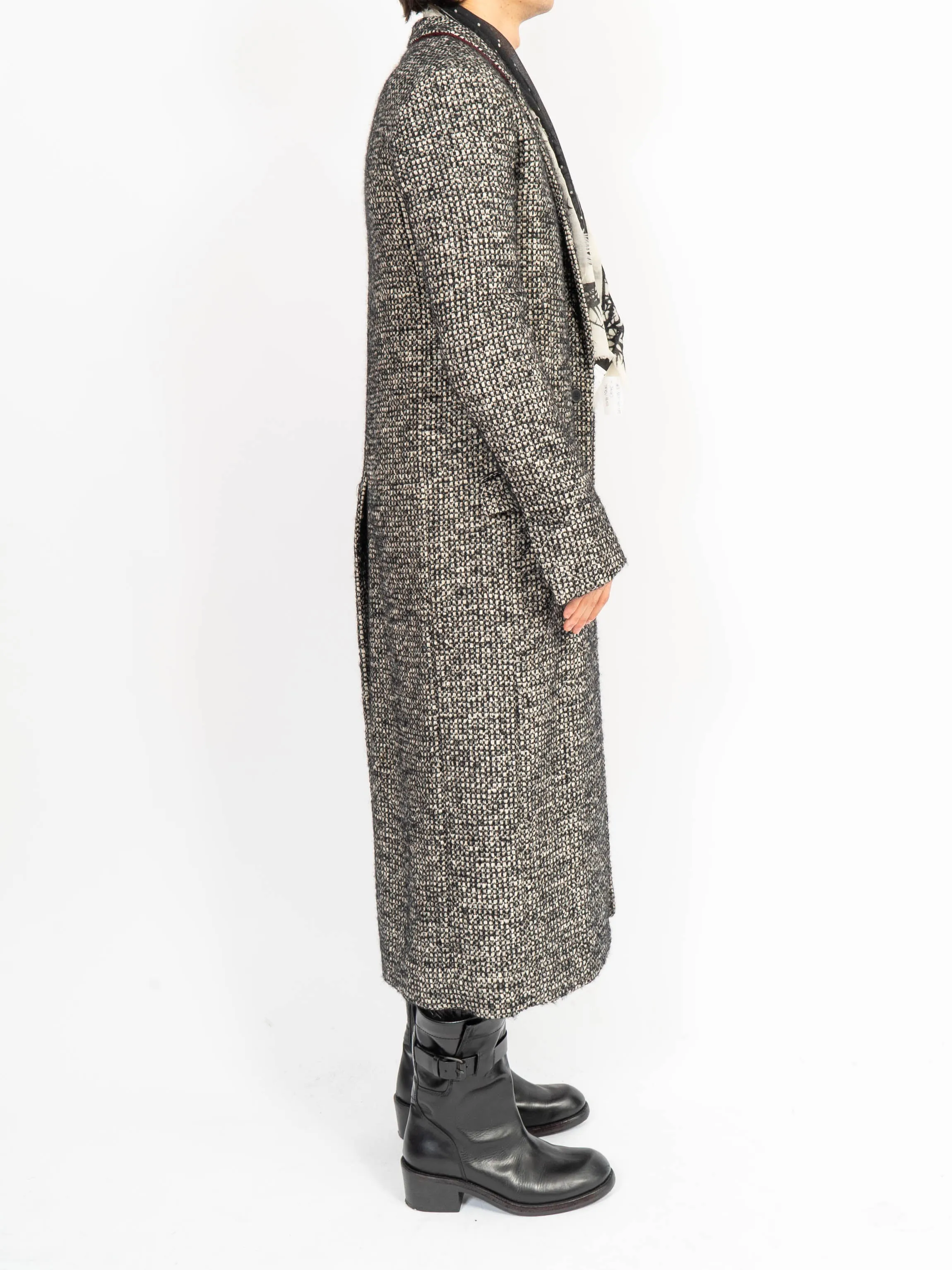 FW16 Black & White Boucle Long-Coat