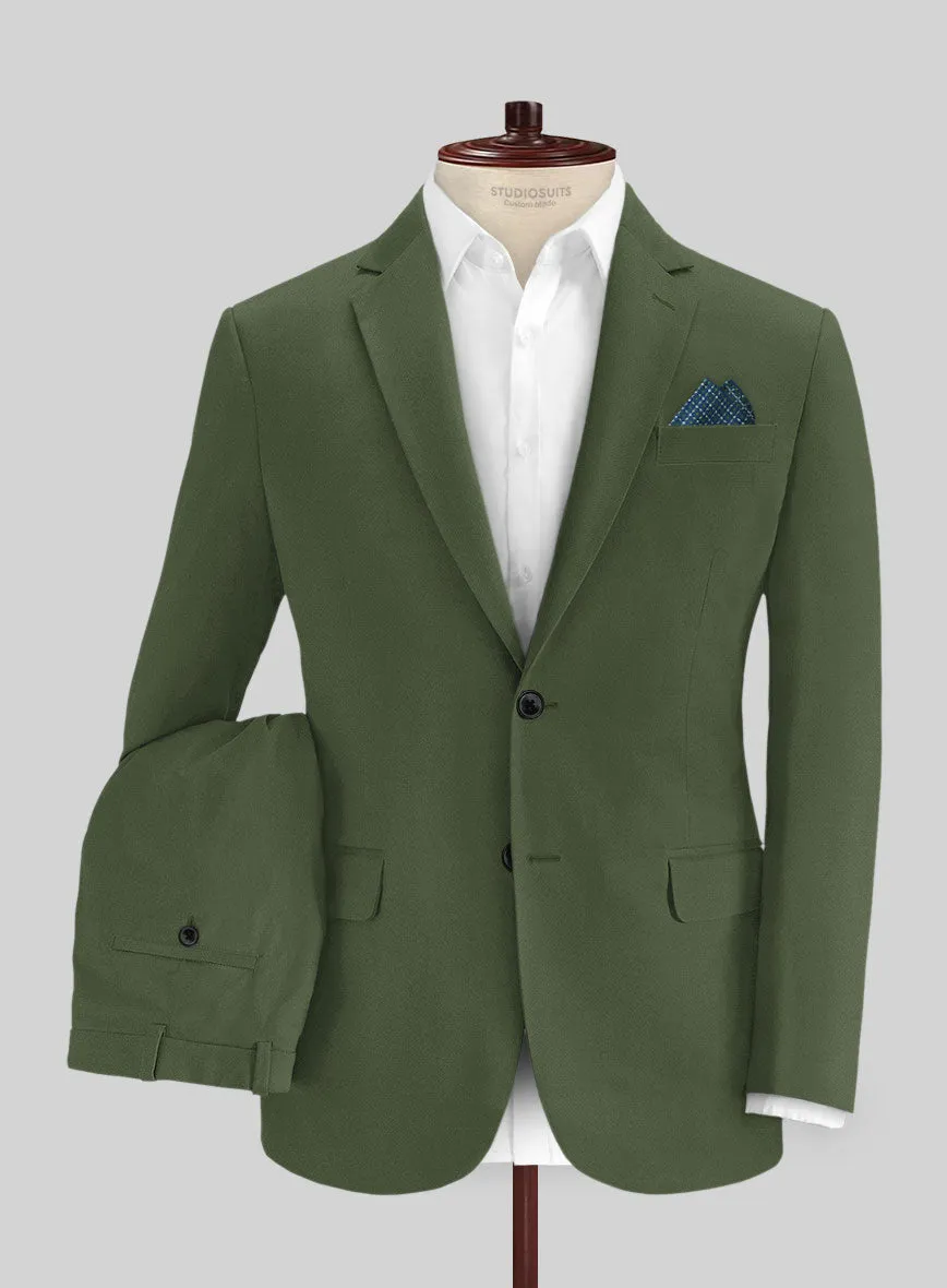 Italian Military Green Cotton Stretch Suit
