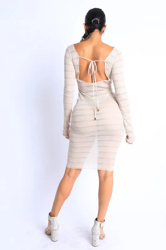 Ivy Open Back Sheer Knit Midi Coverup Dress - Olive