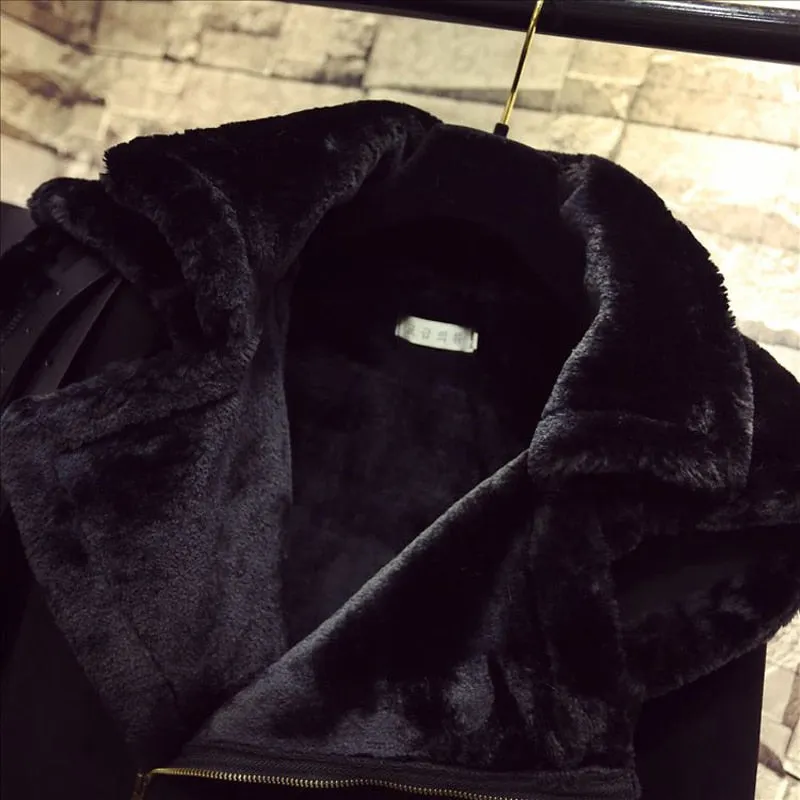 New 2017 Winter Women Motorcycle Faux Lambs Wool Coat Female Thick Warm Shearling Coats Faux Suede Leather Jackets Black H153