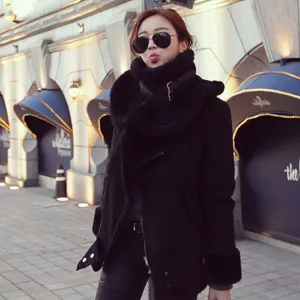 New 2017 Winter Women Motorcycle Faux Lambs Wool Coat Female Thick Warm Shearling Coats Faux Suede Leather Jackets Black H153