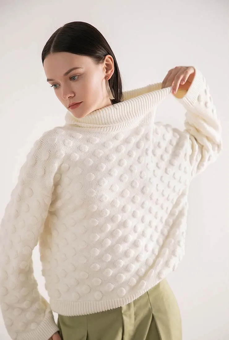 Polka Dot Casual Turtleneck Pullover Sweater