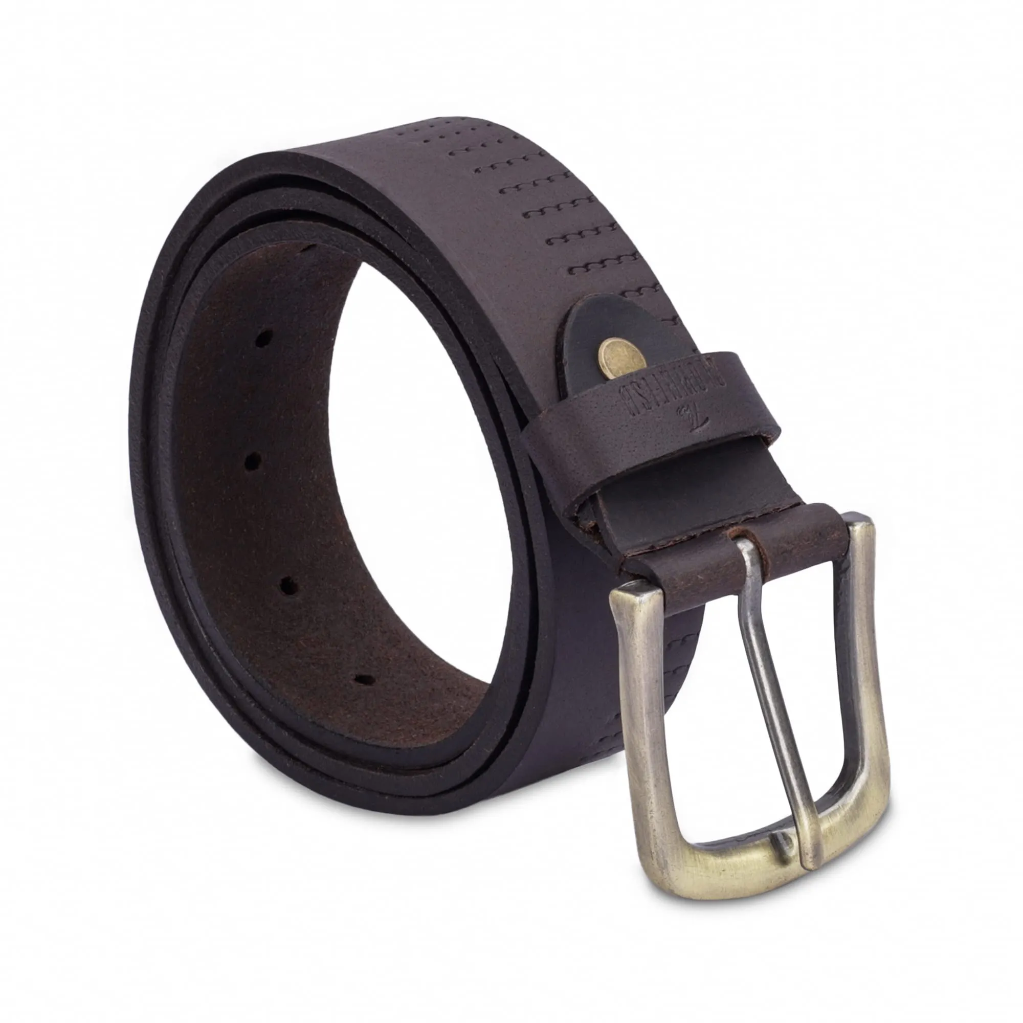 THE CLOWNFISH Men's Genuine Leather Belt with Design- Chocolate Brown (Size- 32 inches)