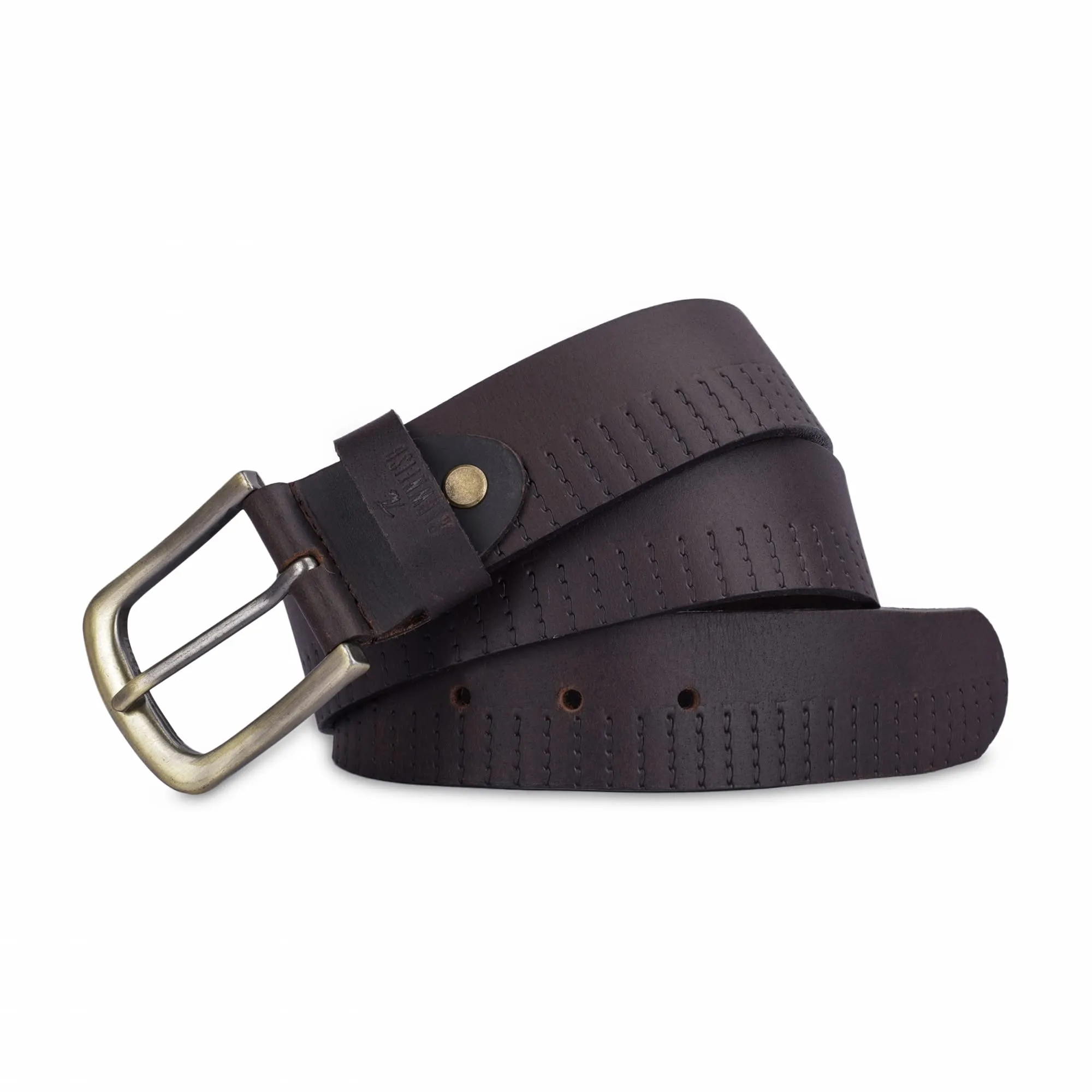 THE CLOWNFISH Men's Genuine Leather Belt with Design- Chocolate Brown (Size- 32 inches)