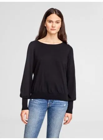 W W - Blouson Sleeve Open Crewneck Black