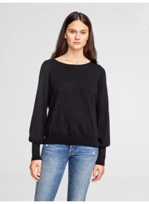 W W - Blouson Sleeve Open Crewneck Black