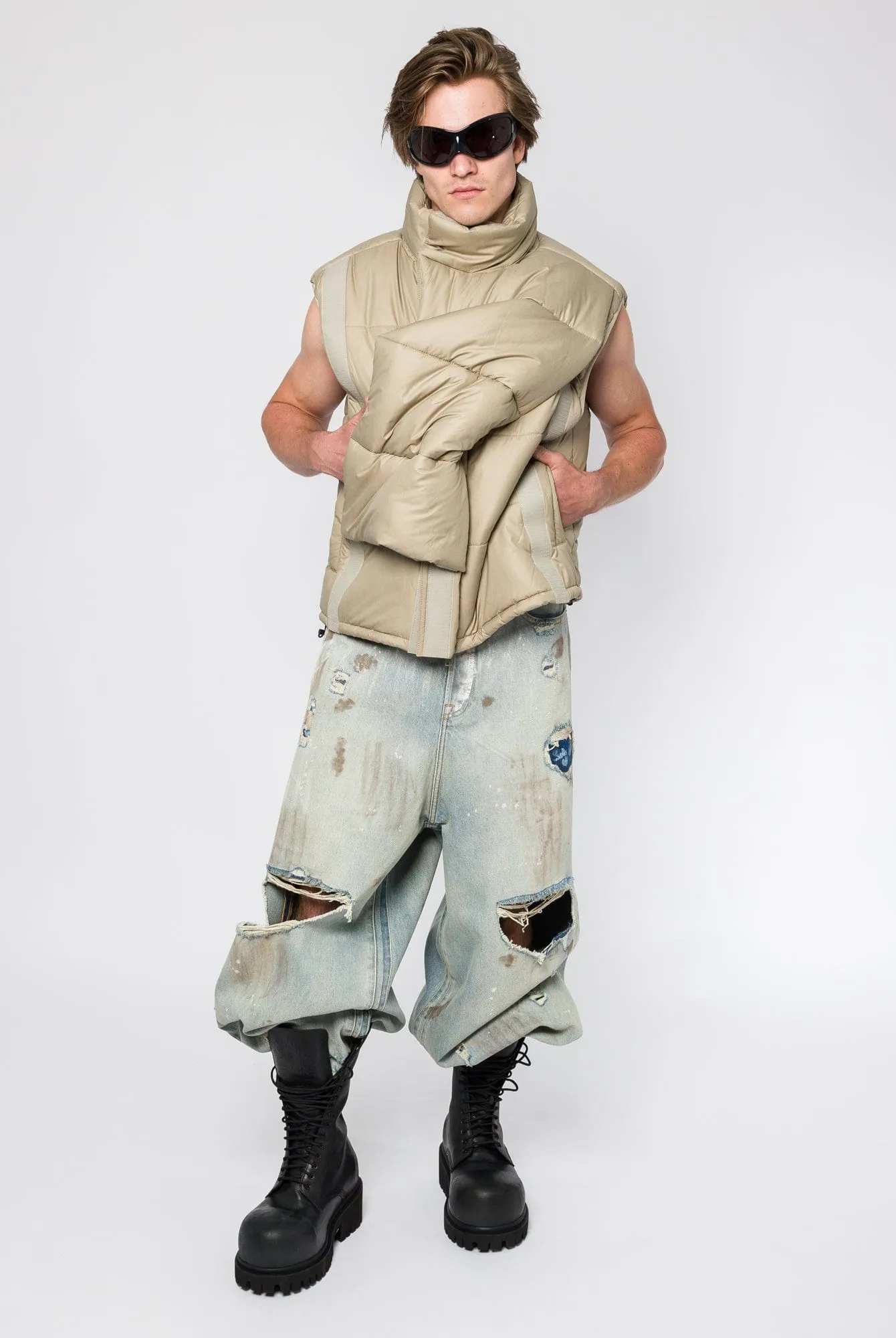 Y/Project Velcro Puffer Vest in Sand