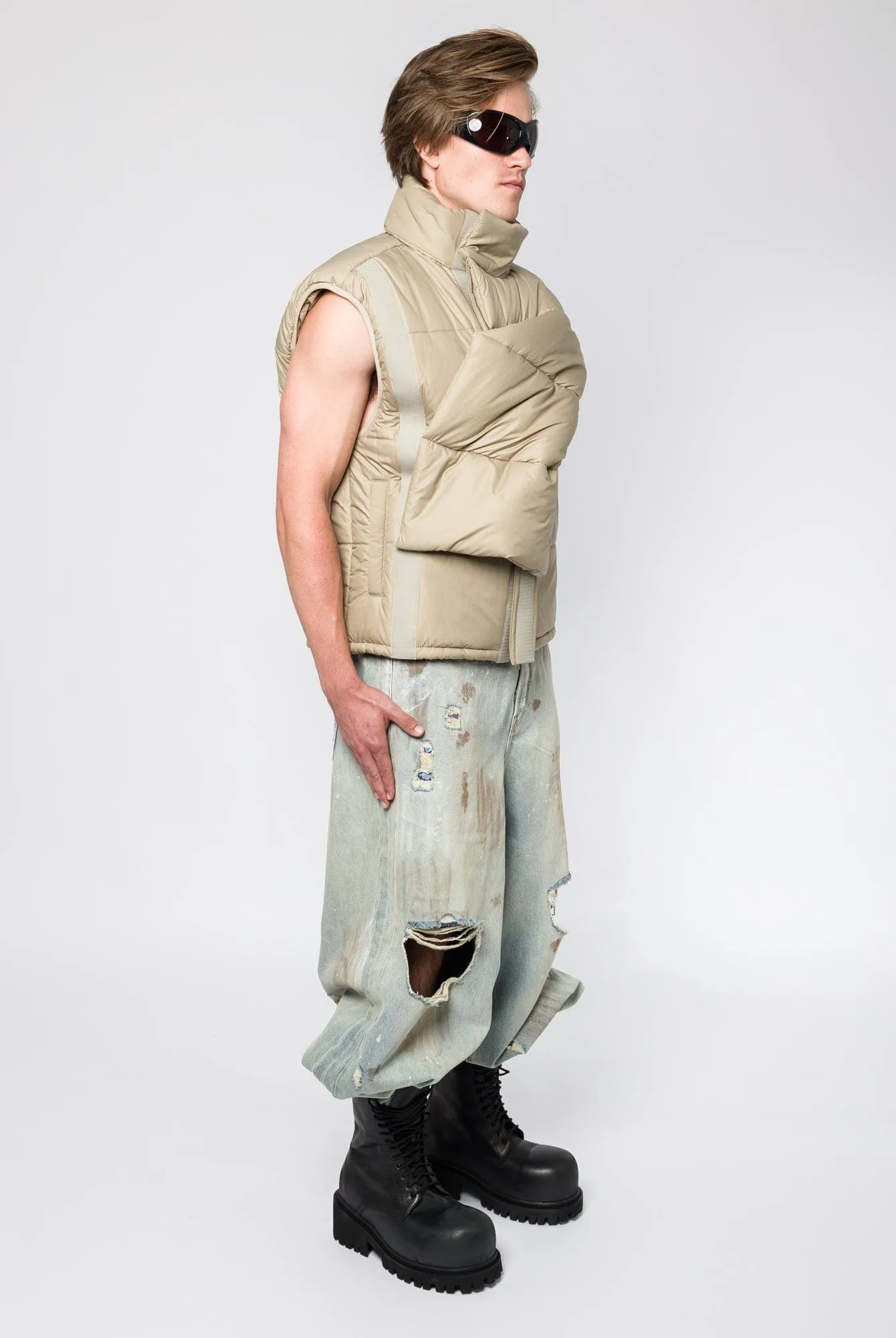 Y/Project Velcro Puffer Vest in Sand