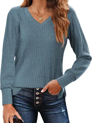 Zeagoo Long Sleeve Shirts for Women V Neck Casual Sweaters